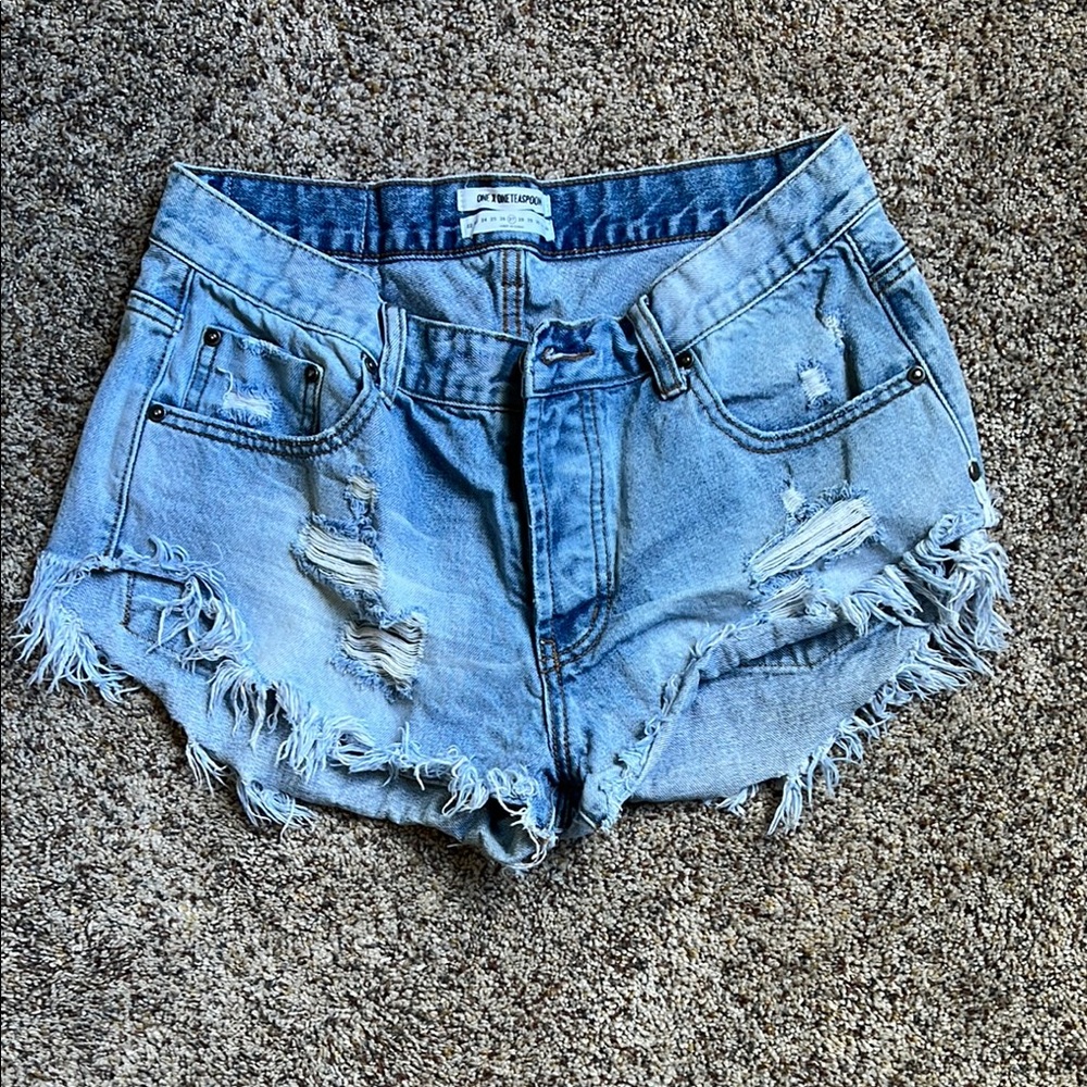 One Teaspoon Blue Distressed Jean Shorts